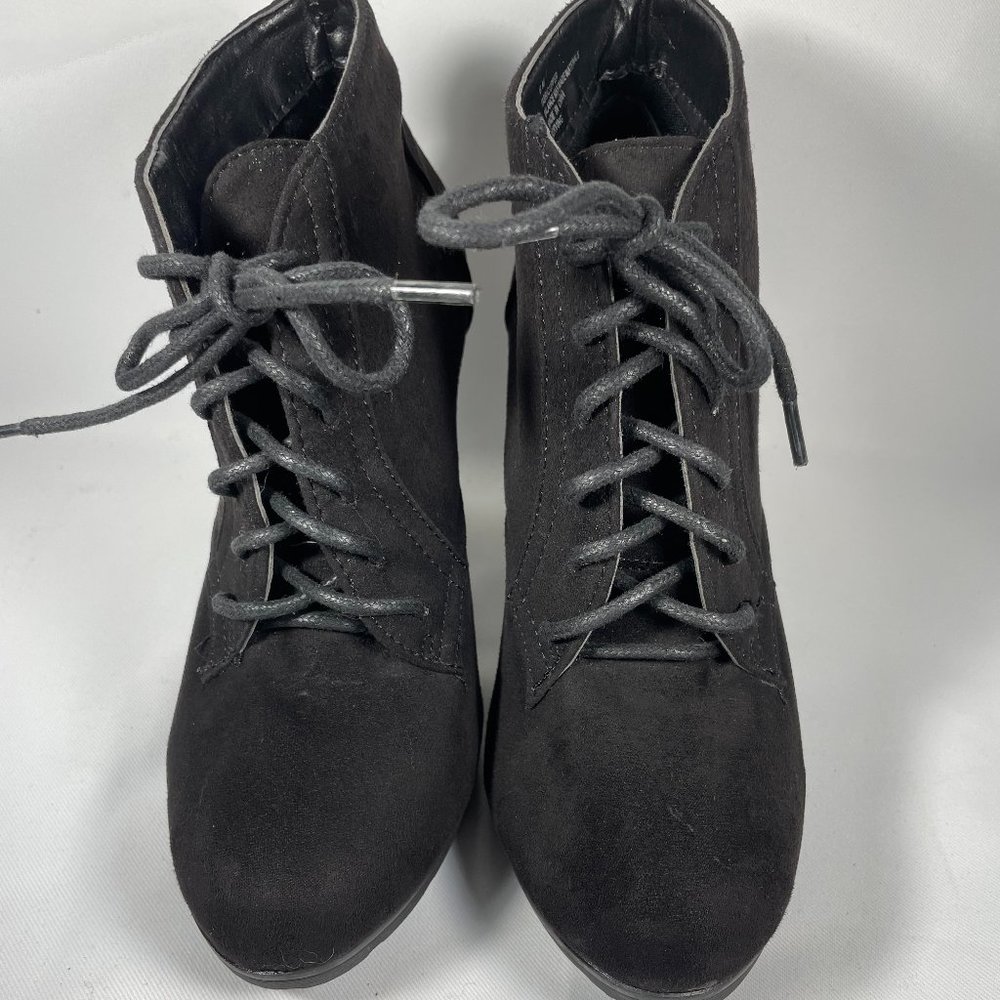 Rialto Women’s Laced Platform High Heel Ankle Booties Faux Suede Black Sz 6M